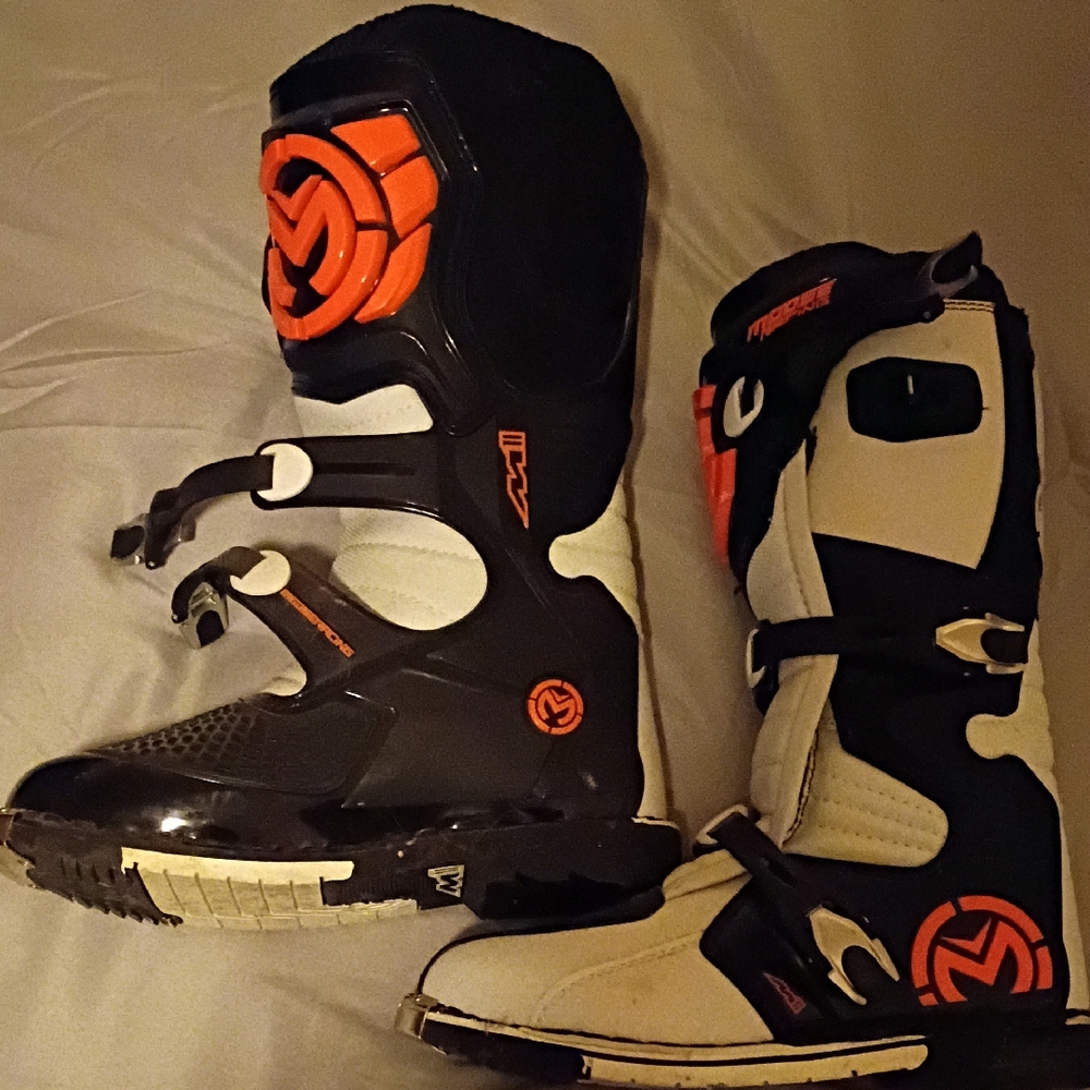 Men's Black and White Motorcycle Boots